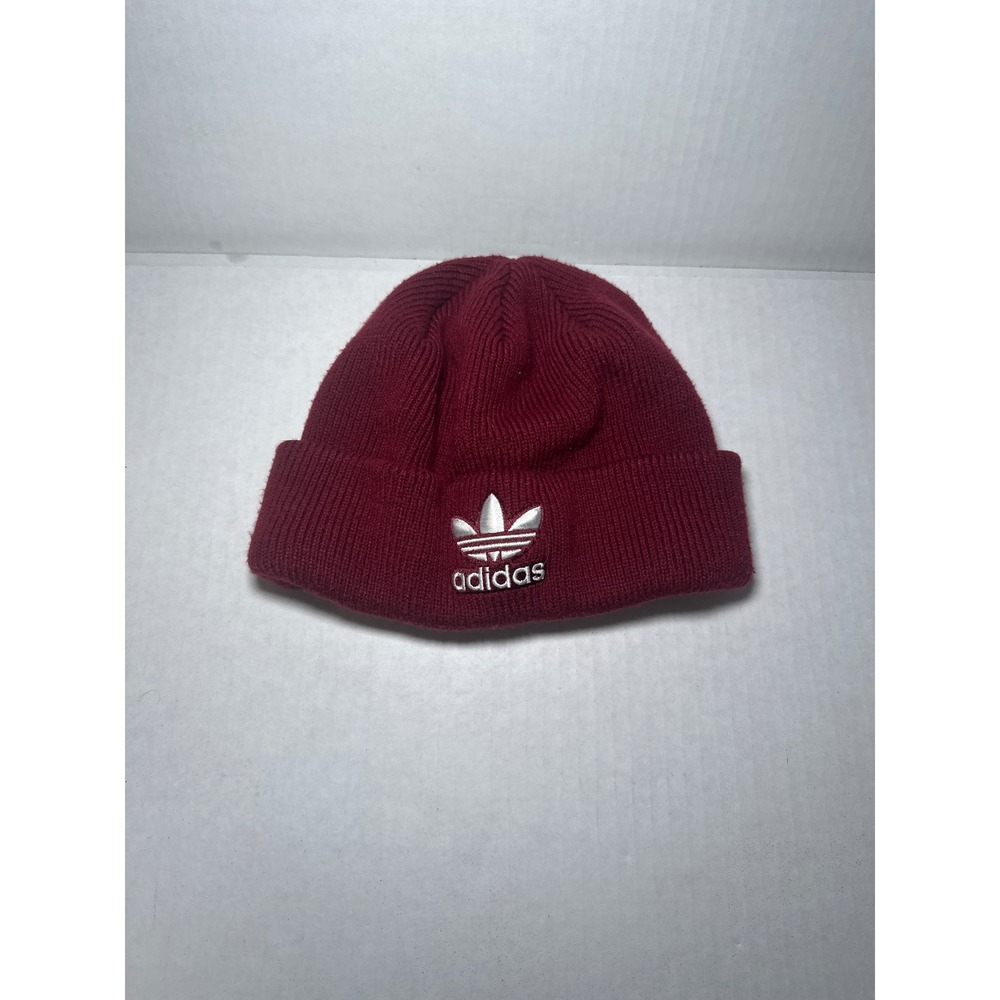 Adidas Originals Trefoil Beanie Maroon Burgundy Knit Cuffed Winter Hat Logo‎